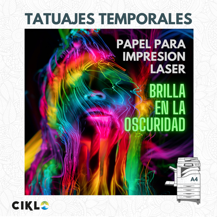 Papel para Tatuajes Temporales Brilla en la Oscuridad | VERDE | Para Láser | KIT 10 hojas