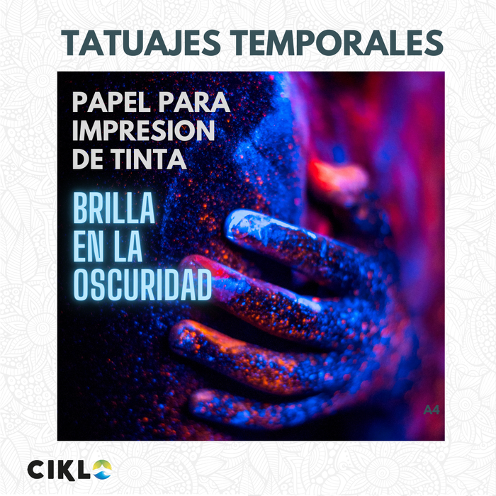 Papel para Tatuajes Temporales Brilla en la Oscuridad | AZUL | Para Tinta | KIT 10 hojas
