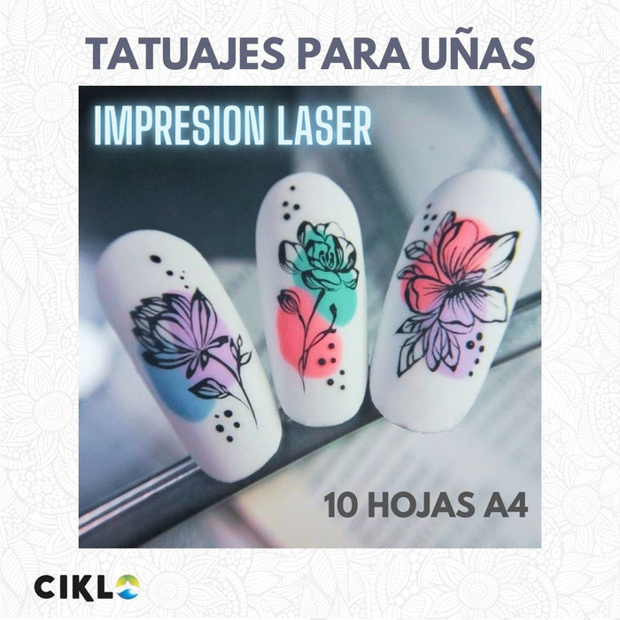 Papel para Tatuajes de Uñas | Para Láser | KIT 10 hojas