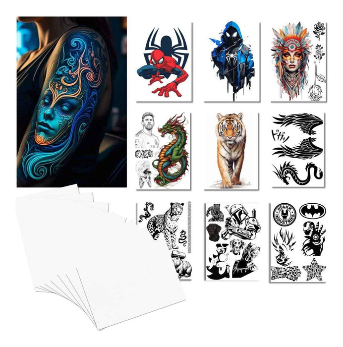 Tatuajes Temporales Azules Fluorescentes 10 Hojas Inkjet