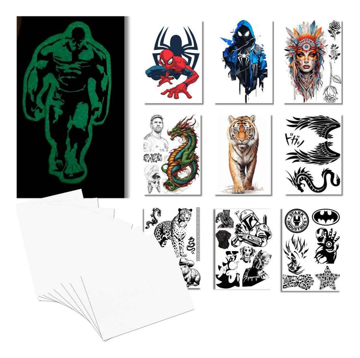 Tatuajes Temporales Verdes Kit 10 Hojas Impresión Láser | A4