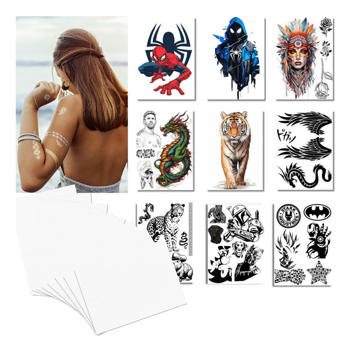 Tatuaje Temporal Plateado Kit 10 Hojas Impresión Láser | A4