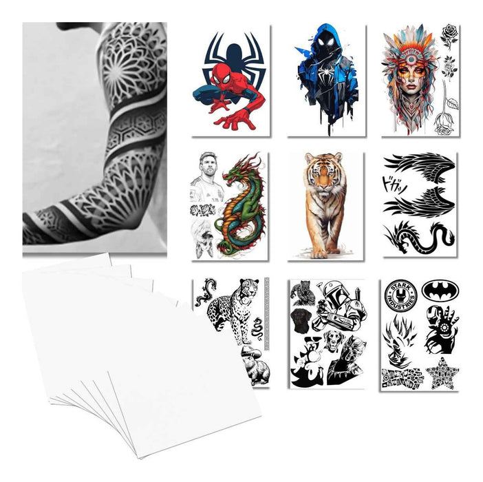Tatuaje Temporal | Kit 10 Hojas | Impresión  Láser | A4
