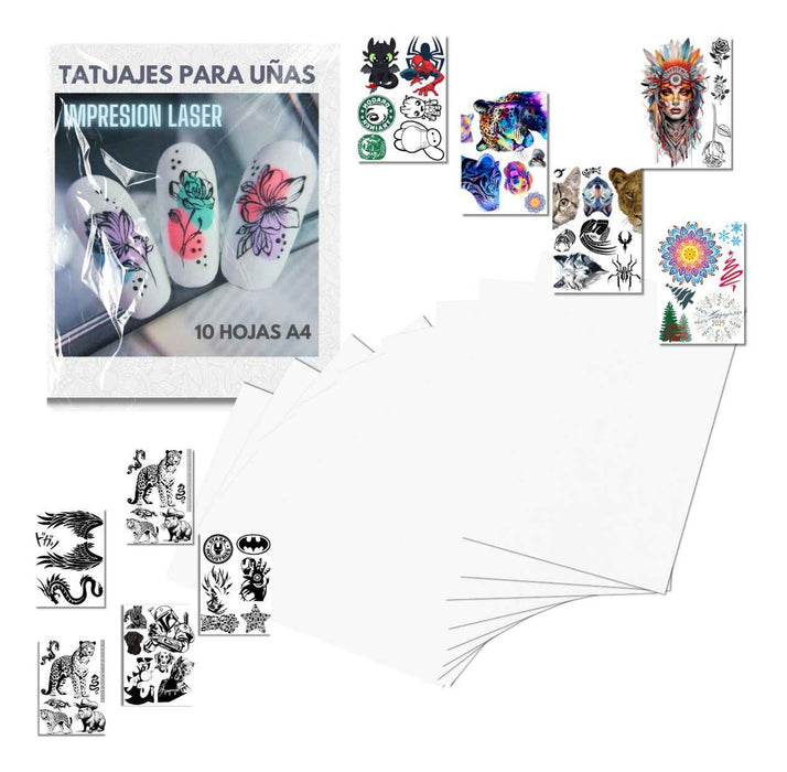 Tatuajes De Uñas Personalizados 10 Hojas Impresión Láser A4