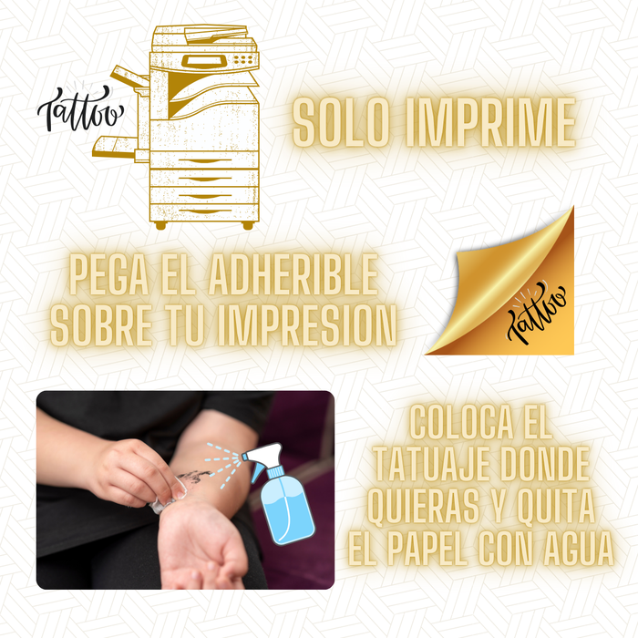 Papel para Tatuajes Temporales | DORADO | Para Láser |  KIT 10 hojas