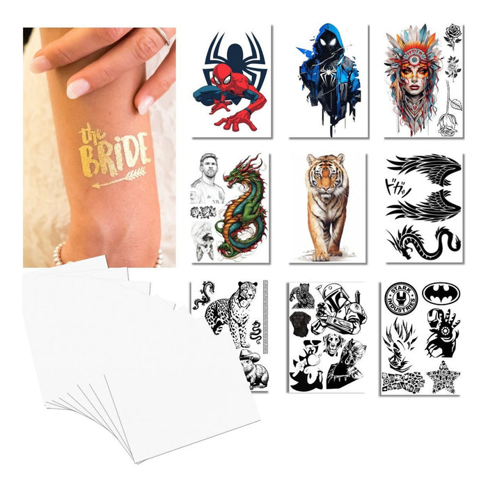 Tatuaje Temporal Dorado Kit 10 Hojas Impresión Láser A4