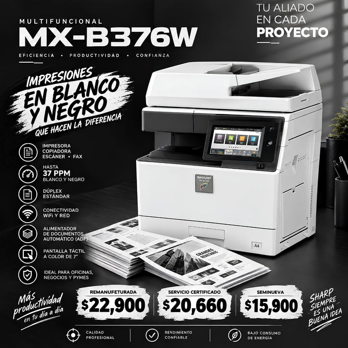 Impresora Láser Sharp MXB376W Monocromática