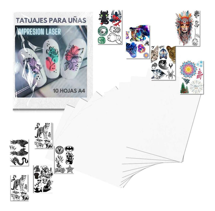 Tatuajes De Uñas Personalizados 10 Hojas Impresión Láser A4 - Net Copiadoras