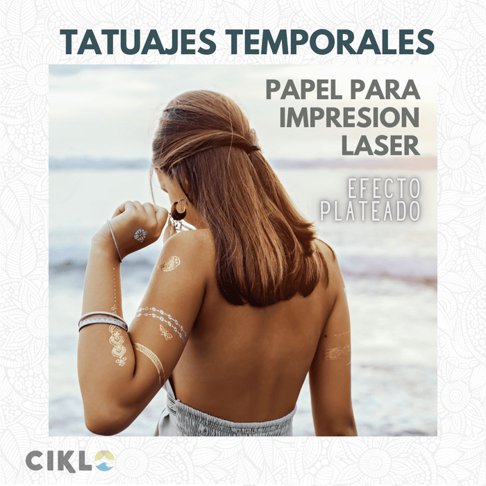 Tatuajes Temporales Plateado Kit 5 Hojas Impresión Láser | A4 - Net Copiadoras