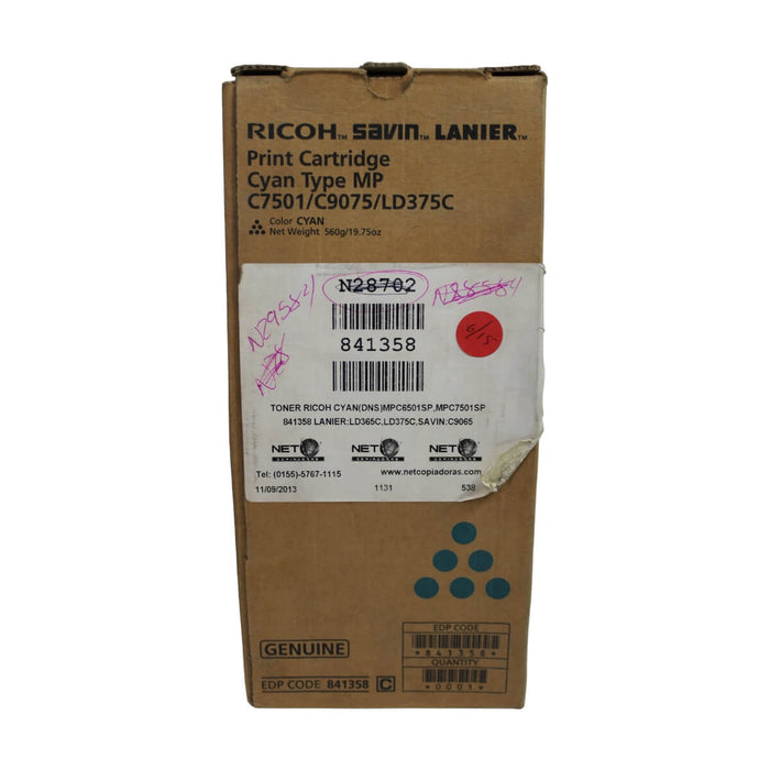 TONER RICOH CYAN OEM MPC6501, MPC7501 841358 LANIER LD365C, LD375C      - Net Copiadoras