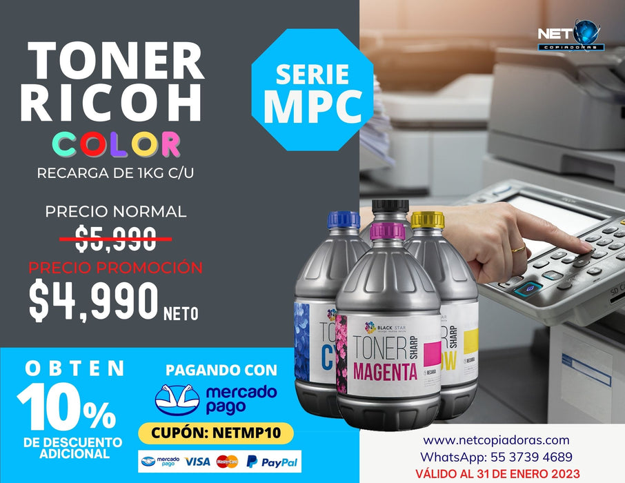 Toner Ricoh kit 3 colores CMY recatga de 1Kg c/u